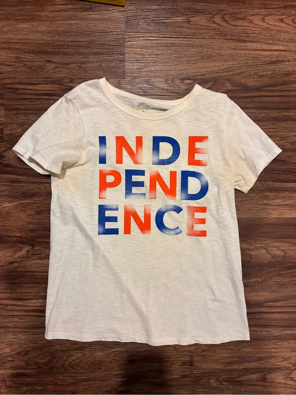 J. Crew Cream Graphic Tee with Blue & Orange 'INDEPENDENCE' Print